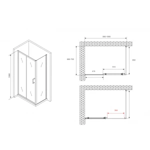 Душевой уголок Abber Schwarzer Diamant 100х70 AG301005-S705